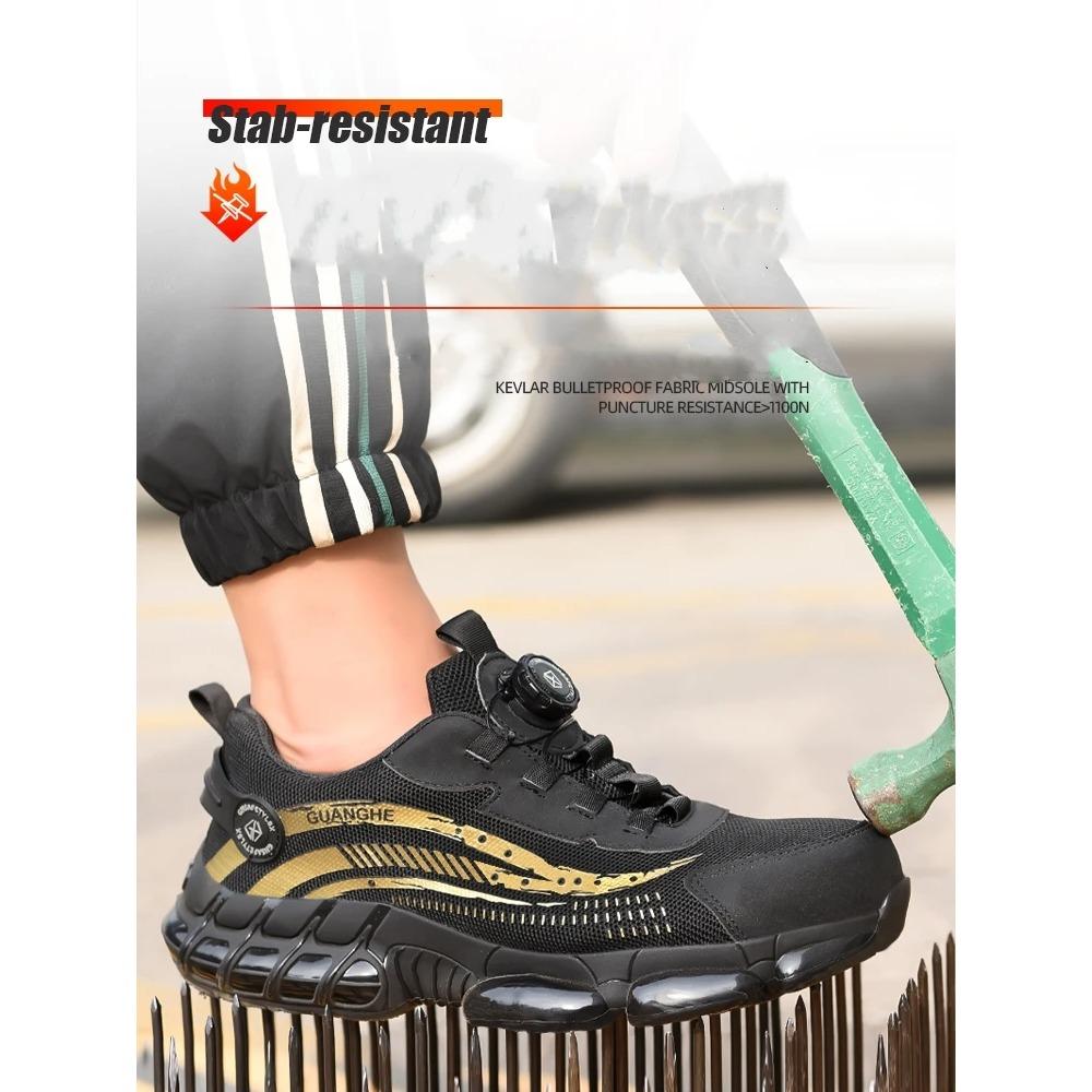 Sicherheitsschuhe mit Drehknopf für die Arbeit, für Herren und Damen, Arbeits-Sneakers, Anti-Smash- und Anti-Pannen-Schuhe mit Stahlkappe, Schutzstiefel