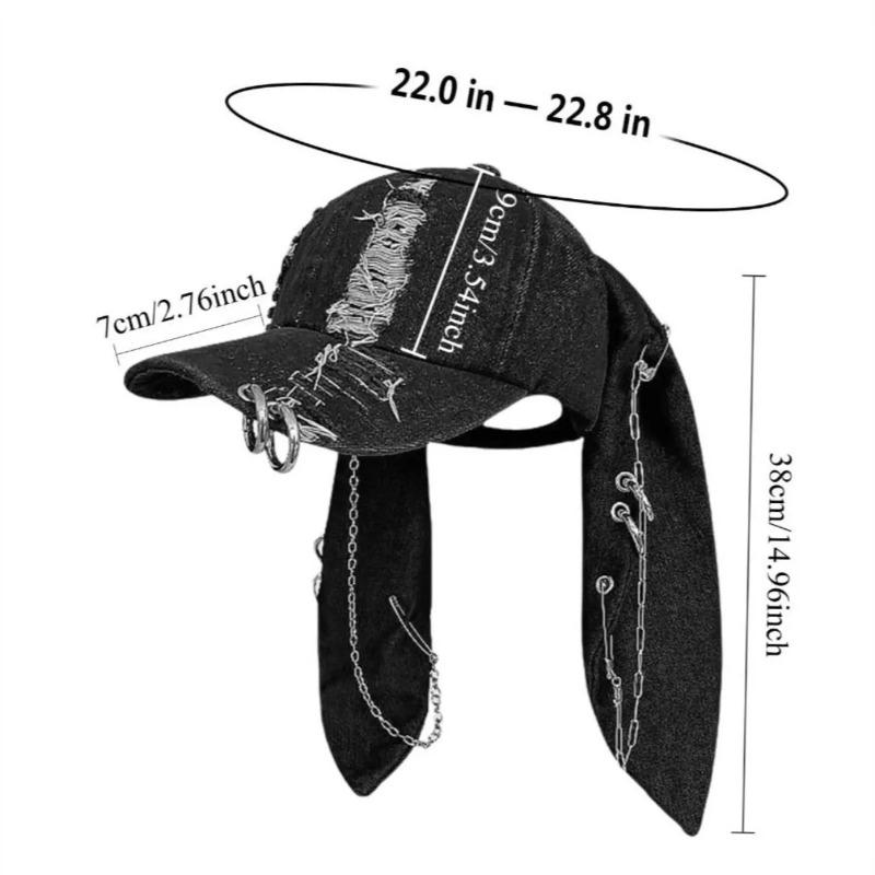 1PCS Distressed Design Baseball Caps Gothic Y2K Grunge Style Baseball Cap with Bunny Hat Chains for Men Women Fashion Decoration