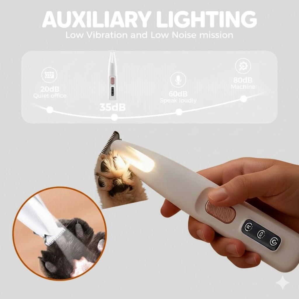 Dog sole trimmer with LED light pet fine electric trimmer set  suitable for sole ears buttocks face eyes