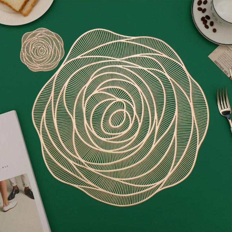 Hollow Rose PVC Non-slip Table Mat Cup Mat Restaurant Hotel Decoration Plate Mat