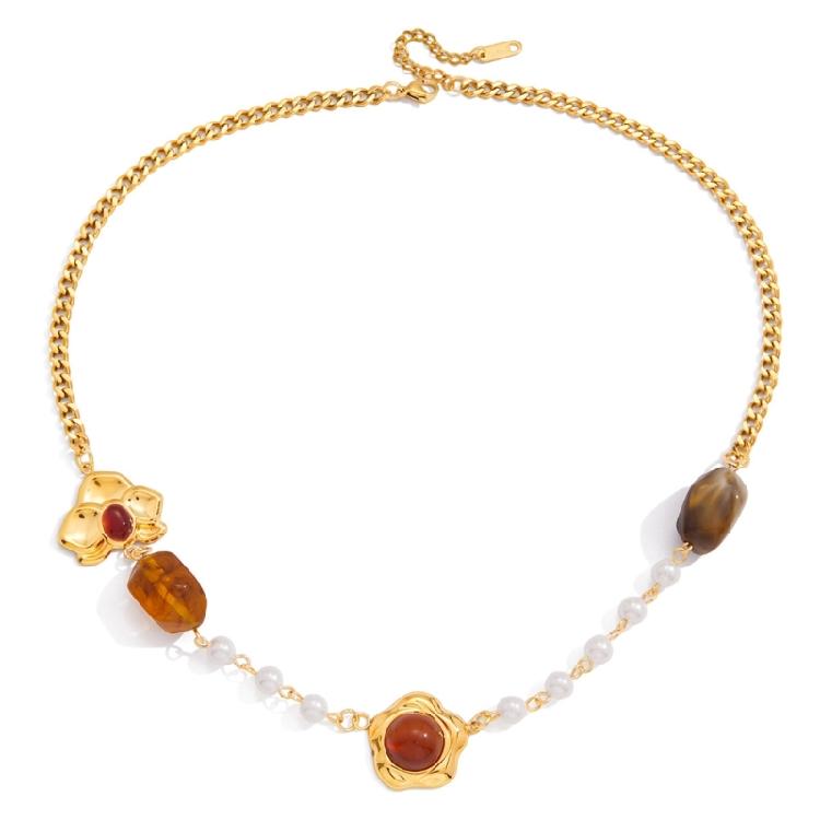 

Contemporary Layering Pendant Necklace Resin Flower Charm Neckchain Stainless Steel Jewelry Gift Sweater Chain