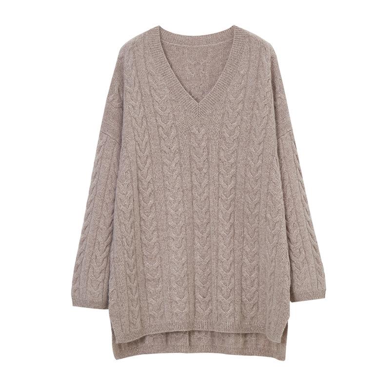 

2026 Women s Korean Style Cashmere Cable Knit Sweater Set for Spring/Autumn - Round Neck, Loose, Casual One Size