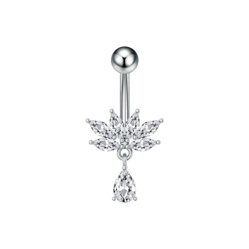 Zircon Heart Belly Button Ring For Women Girls Body Piercing Stainless Steel Navel Ring Beach Jewelry