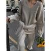 Autumn and Winter Wool Suit Women's Autumn and Winter High-end Sense Solid Color V-neck Sweater Straight Trousers Two-piece Set Women