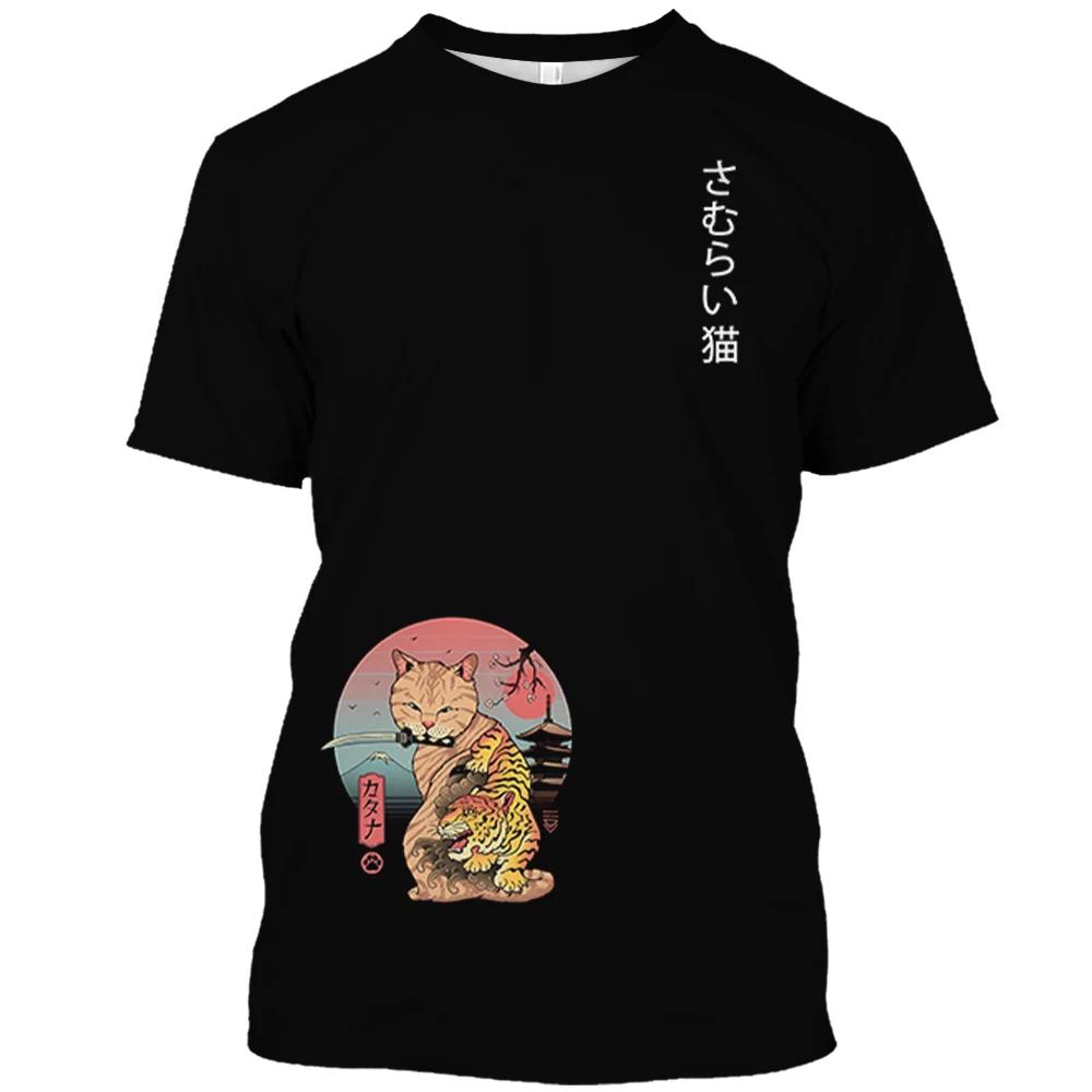 Animal Cat Print Men T-shirt Harajuku Cute Loose Short-sleeved Tops Fashion Simple T Shirts Oversized Men Women Unisex Clothing