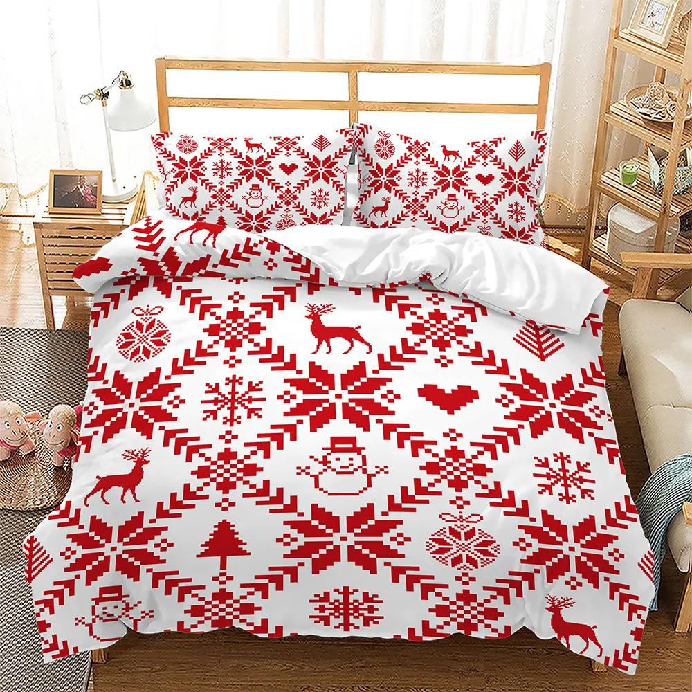 Merry Christmas Tree Duvet Cover Navidad Plaid Twin King Festival Santa Deer Bedding Set Polyester Quilt For Adults Home Decor