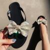 New Summer Clip-on Bow-knot Flicker-drill Sandals Women's Flip-flops Open Toe Flat Sandals Outdoor Slippers