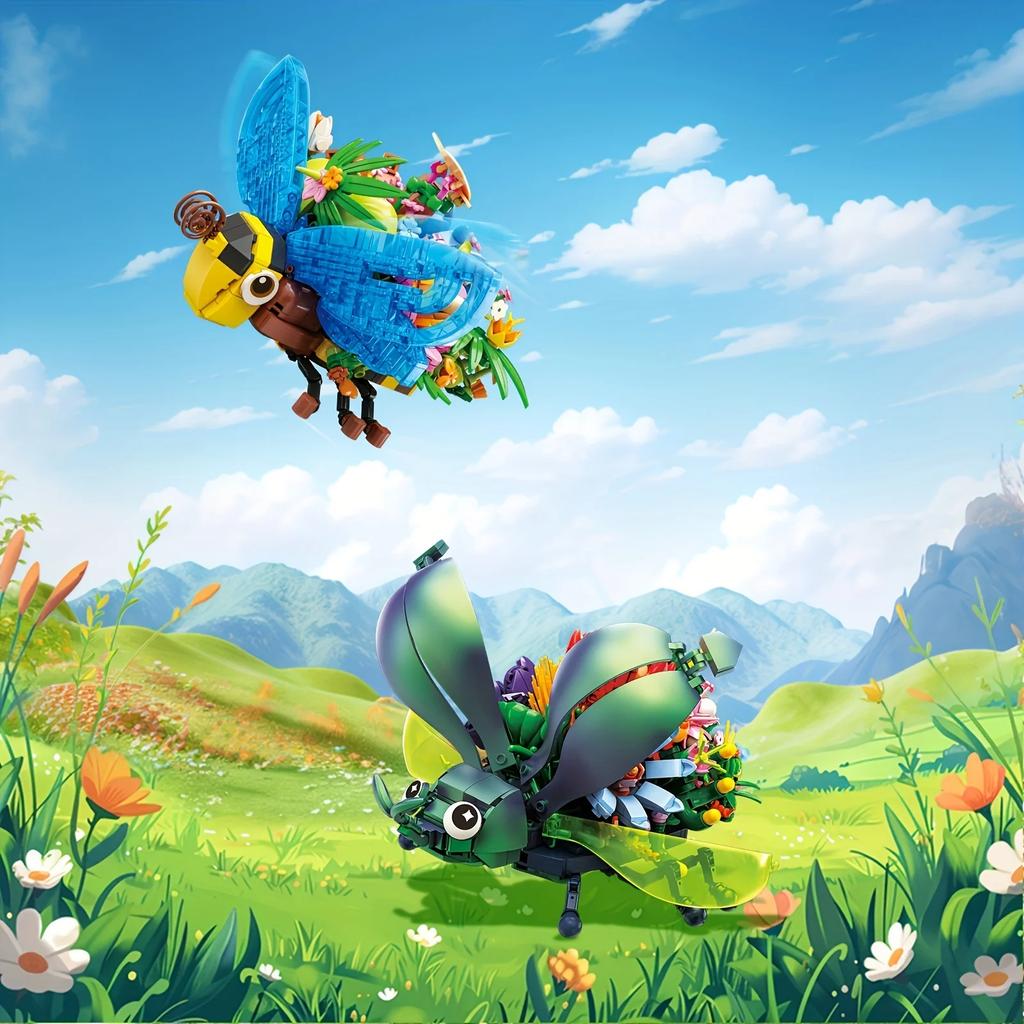 Kreatywne klocki budowlane w kształcie kwiatów i owadów biedronka żuk pszczoła model klocki dekoracja na biurko zabawki DIY dla dzieci prezenty świąteczne