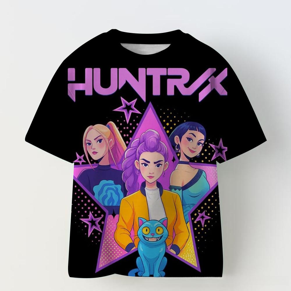 KPOP Demon Slayer Collaboration 3D Digital Print Summer Girls' Casual Fashion Round Neck Short Sleeve T-Shirt Parent-Child Outfit