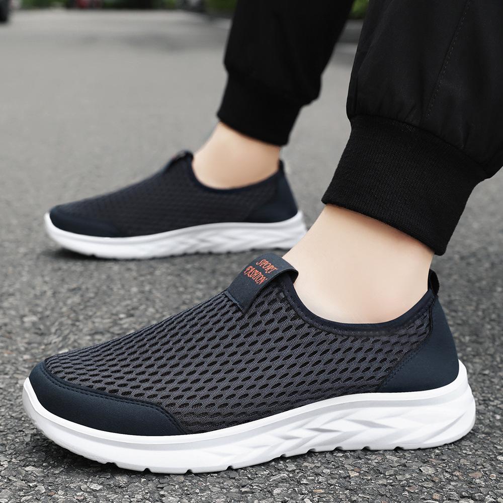 Fashion 2024 Summer New Mesh Hollow Breathable Casual Men's Shoes with One Step, Versatile Single Shoes, Comfortable Lazy Shoes for Men