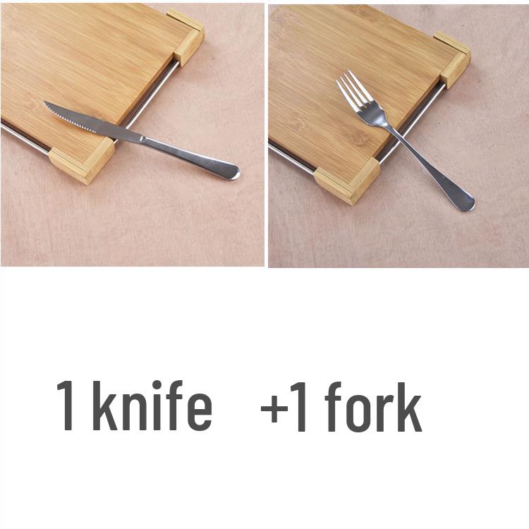 Three-Piece Stainless Steel Cutlery Set with Ceramic Plate - Includes Steak Knife, Fork, and Spoon