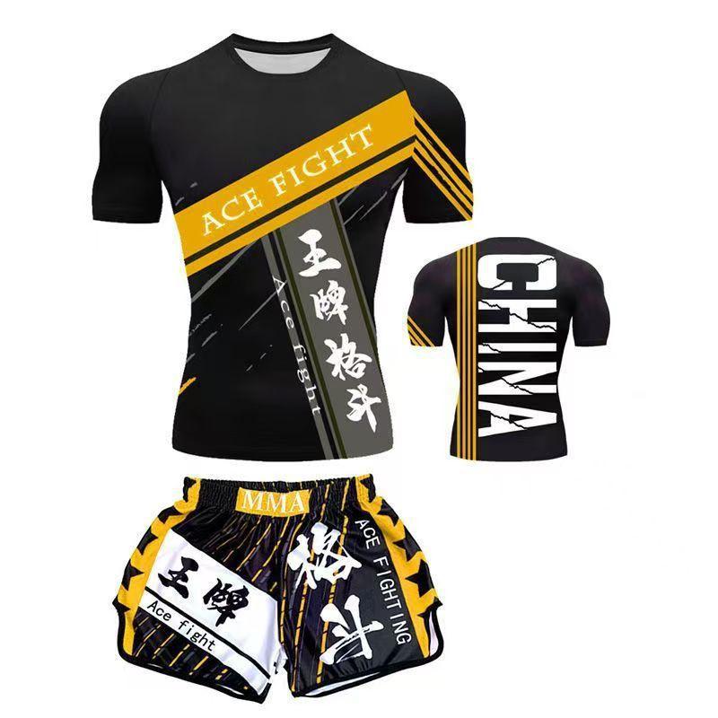 Set di Allenamento MMA Uniforme Muay Thai Maglietta Pantaloni Sport da Combattimento Fitness Palestra Allenamento