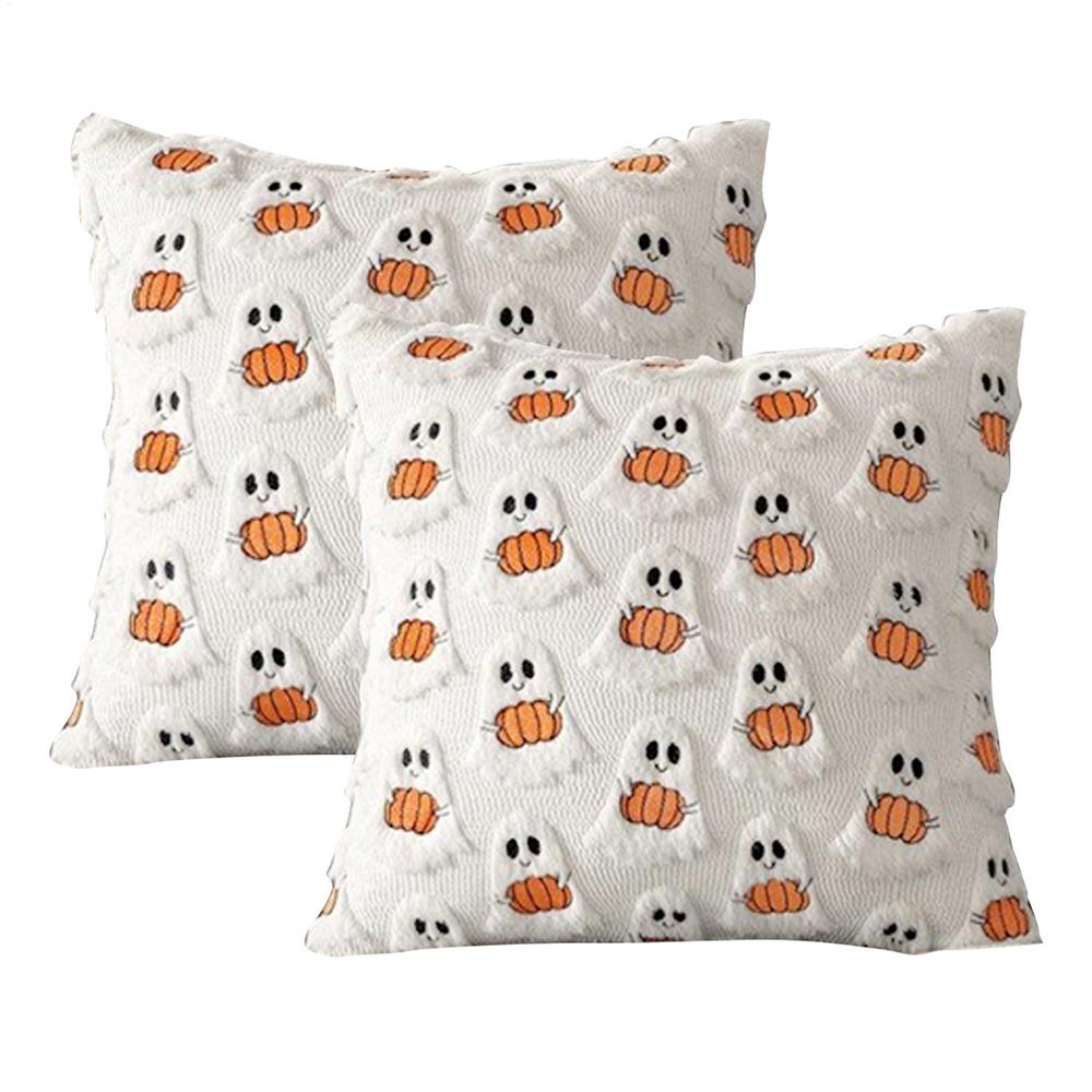 2Pcs Halloween Decoration Throw Pillow Cover Pumpkin Ghost Quilting Plush Autumn Thanksgiving Harvest Home Living Room Decor