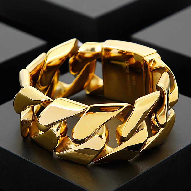 Brățară hip-hop din oțel titan dominator pentru bărbați, la modă, din aur, cu lățime de 31 mm