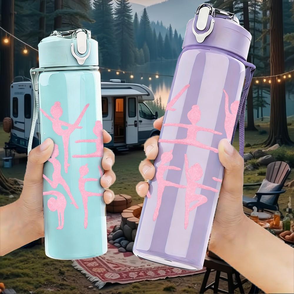 1PC Pink Abstract Line Art 750ml Color Plastic Sports Water Bottle Leakproof Flip Straw Lid Suitable for Sports Office Home Use