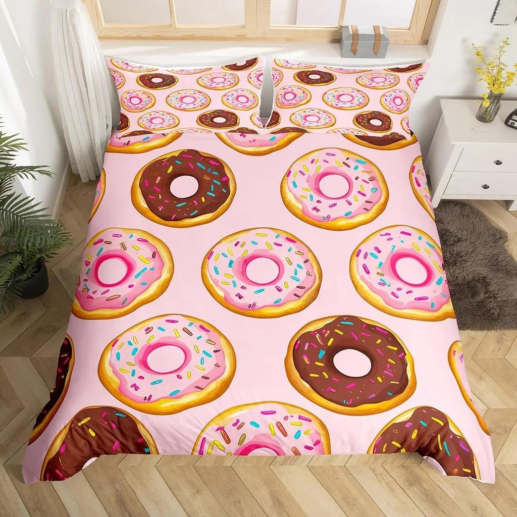 Donuts Bedding Duvet Cover Chocolate Doughnut Bedding Set Black White Comforter Cover Microfiber Whimsical Dessert Quilt Cover