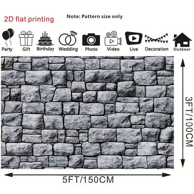 2D Rustic Grey Brick Wall Backdrop for Photo Booth and Live Streaming
