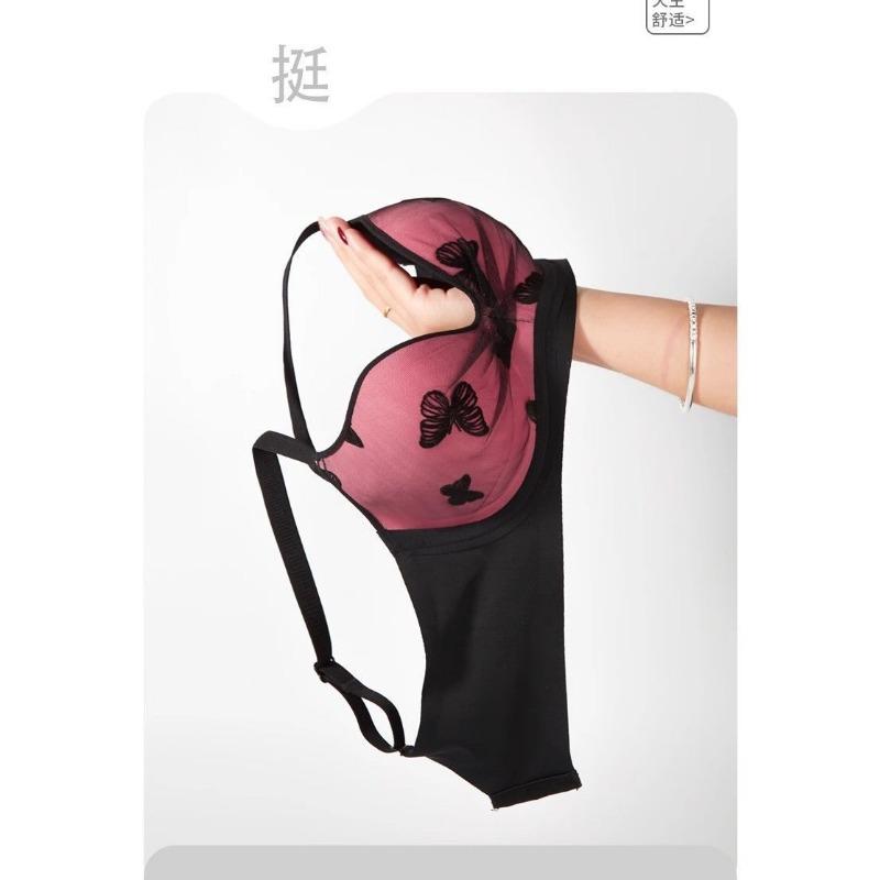 Butterfly Mesh Push Up Bra Wireless Deep V Lace Bralette For Women