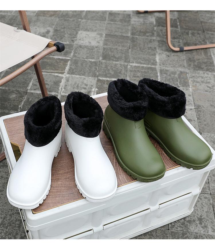 Unisex Waterproof Rubber Ankle Boots with Fleece Lining - Non-Slip and Lightweight for Outdoor Wear