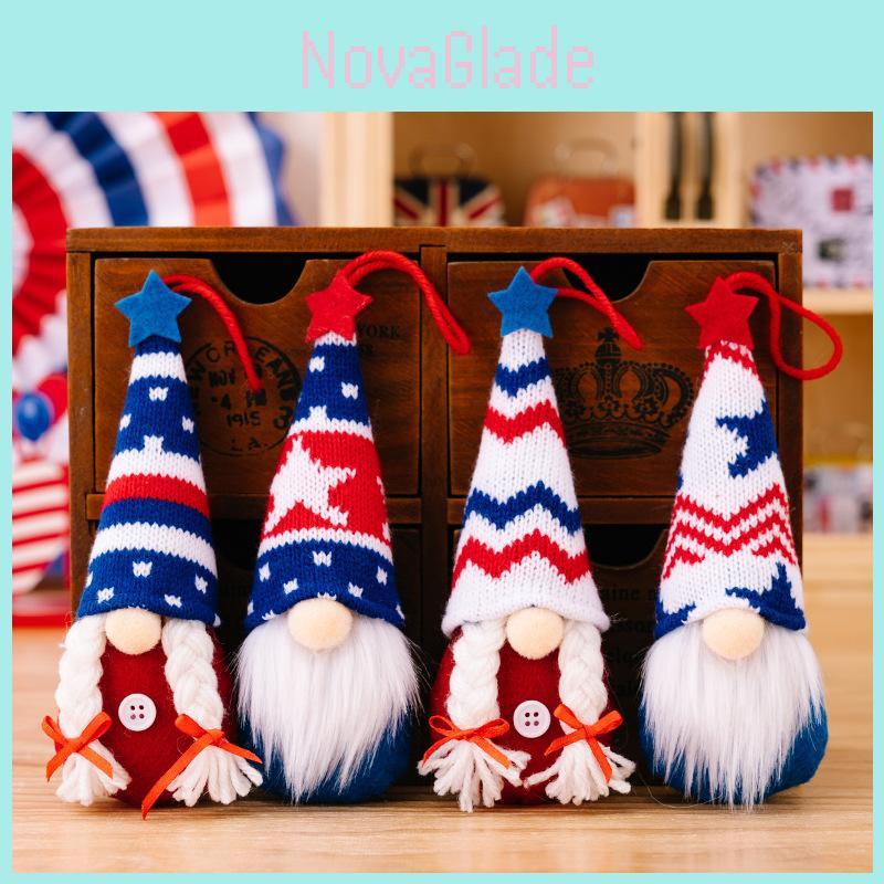 Handmade Patriotic Swedish Gnome Decor For Independence Day Featuring Adorable Knit Hats