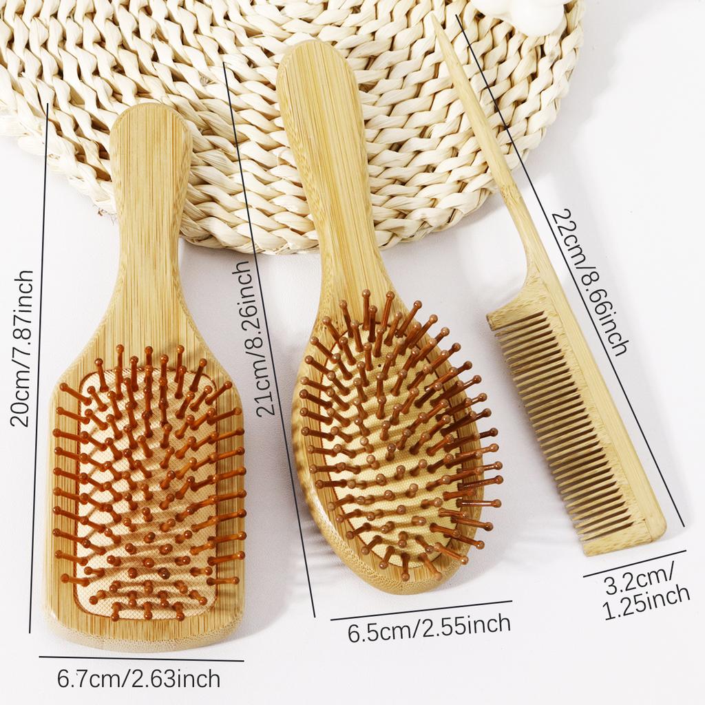 2-teiliges Bambuskamm-Set, ovaler/quadratischer Bambus-Luftkissenkamm, Bambus-Stielkamm, antistatischer Haarkamm, speziell für Echthaarperücken