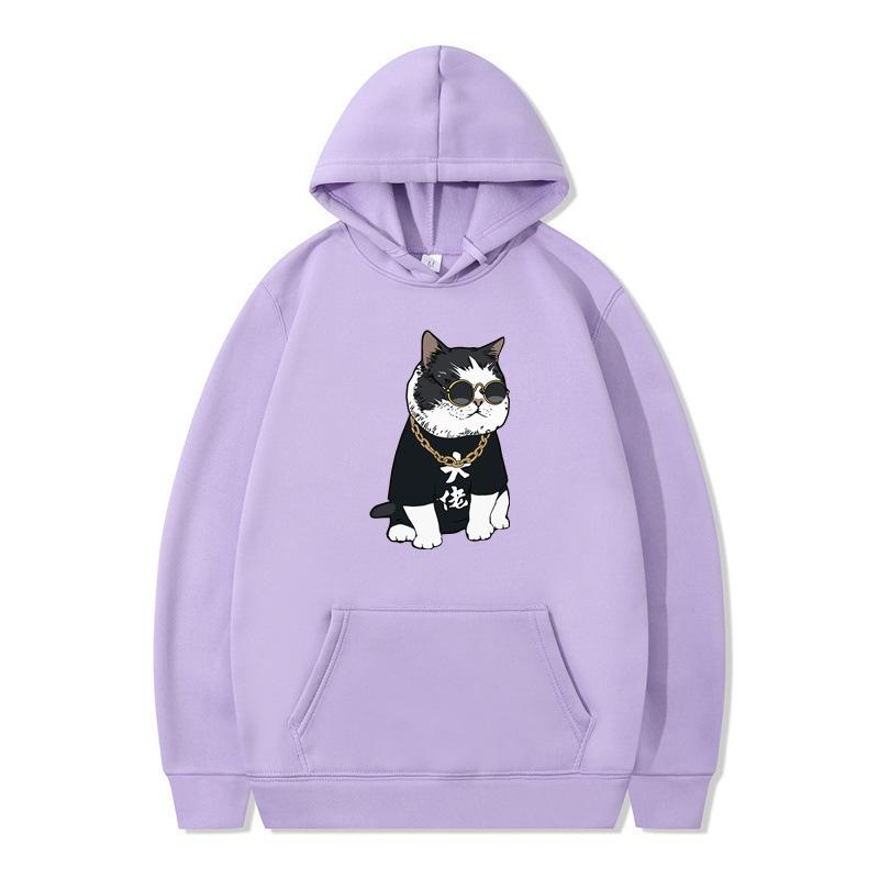 New Animation Boss Cat Print Autumn and Winter Men and Women Sweater Hoodie