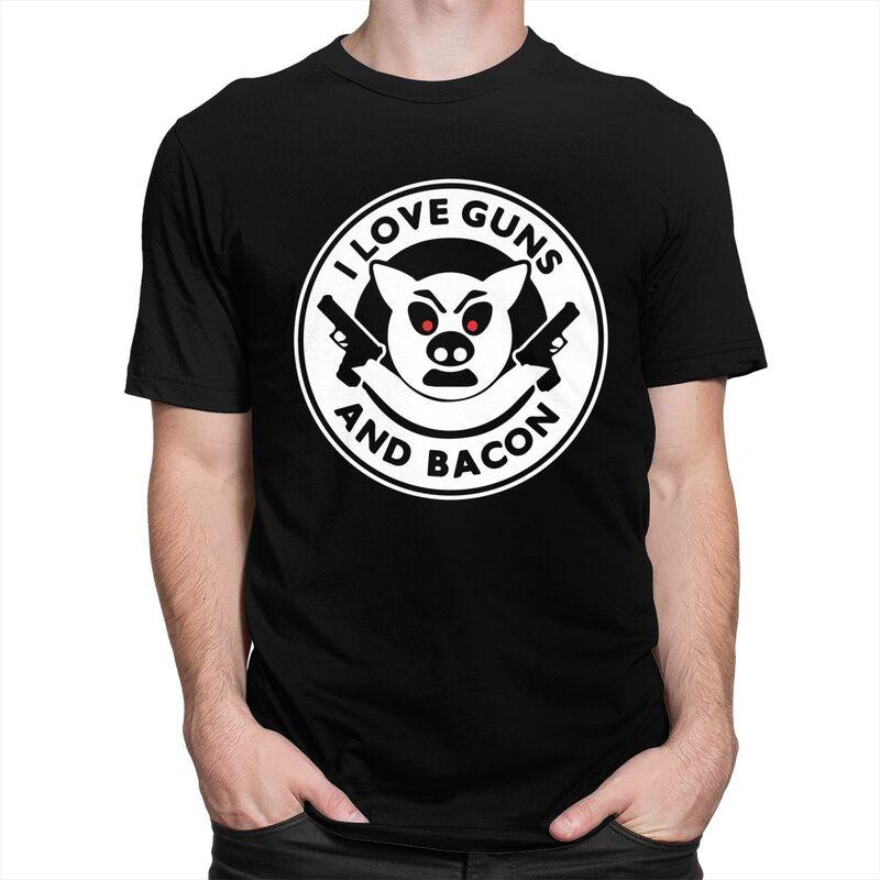 Custom I Love Guns And Bacon Tshirts for Men Short Sleeve Leisure T Shirt Tshirt Pure Cotton Tee Gift
