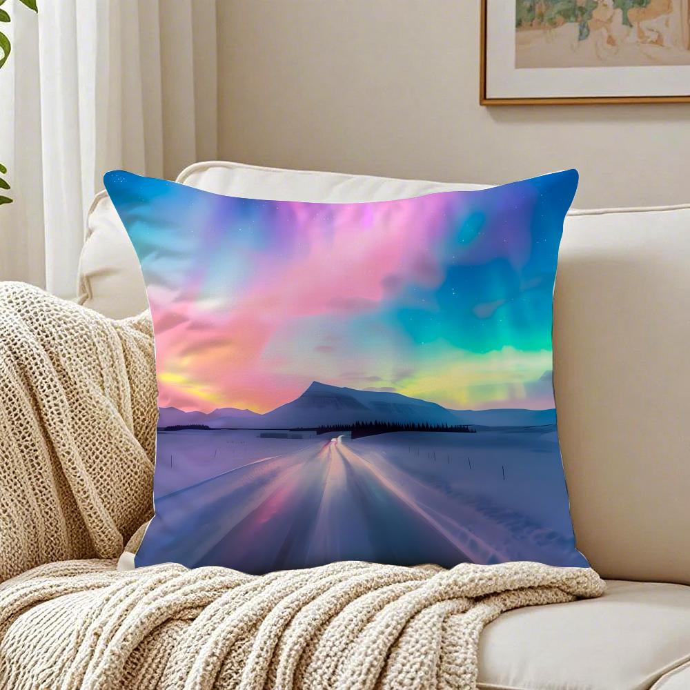 Reathtaking Natural Scenery Art Winter Aurora Cushion Cover Pillowcase Antidustmite living Room Sofa Decor Cushion Room