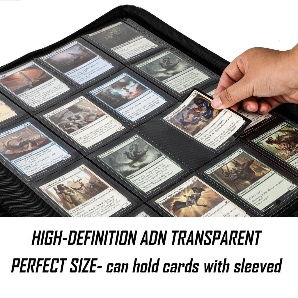 ByderPro Pocket Trading Card Holds 1088 Trading Cards Ringless Trading Card Album for Trading Sports Leather Zipper Closure Fixed Pages Tags for