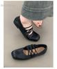 Sheepskin~ French square head cross strap Mary Jane shoes spring and autumn flat-soled single shoes women's shallow mouth soft-soled ballet shoes