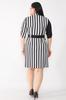 Women's Big Size Dress Black Double Breasted Collar Stripe Patterned Fake Button Dress