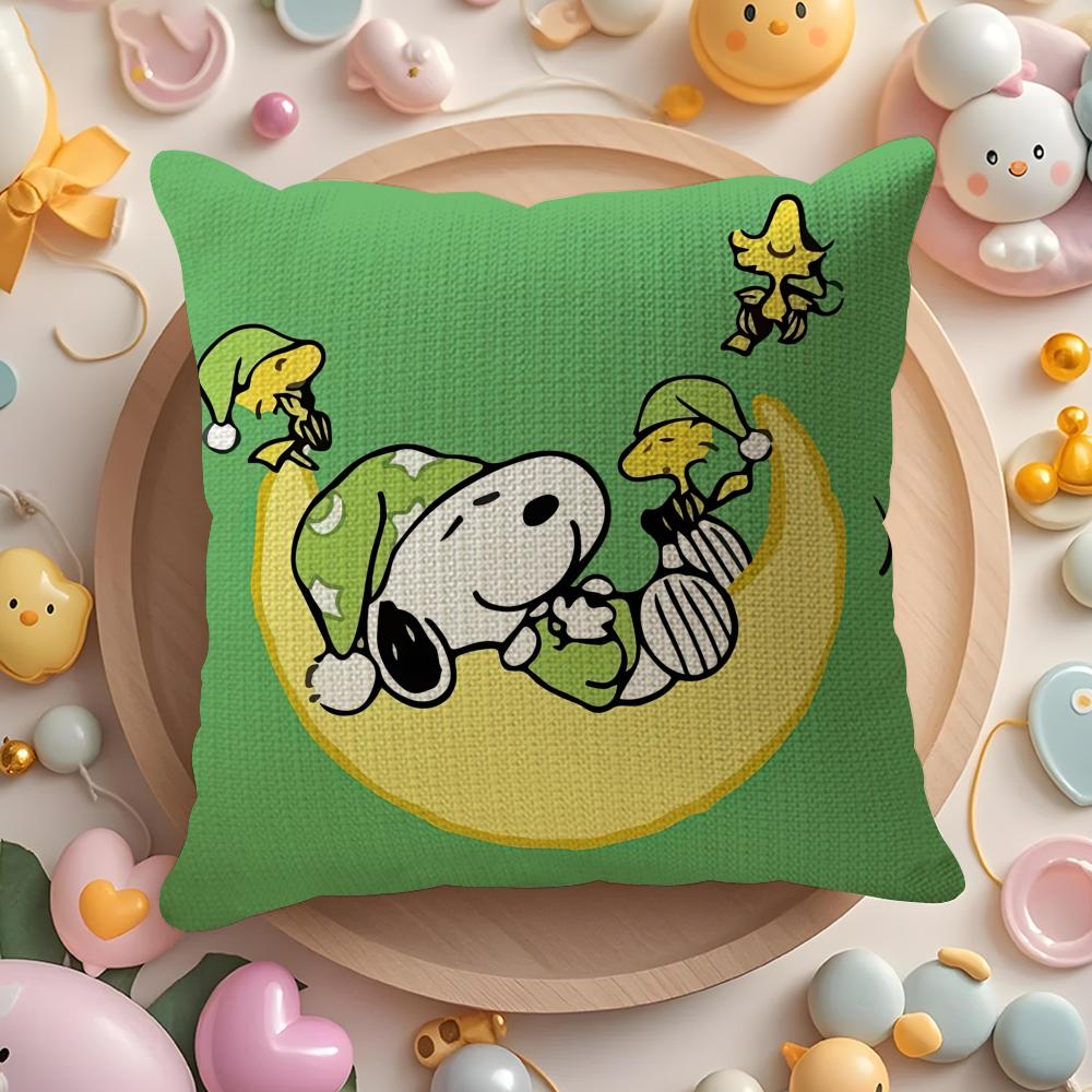 Süßer Snoopy Kissenbezug Natürliches Leinen Bio-Stoff Doppelseitiger Druck Sofa Heimdeko Geschenk Kissenhülle