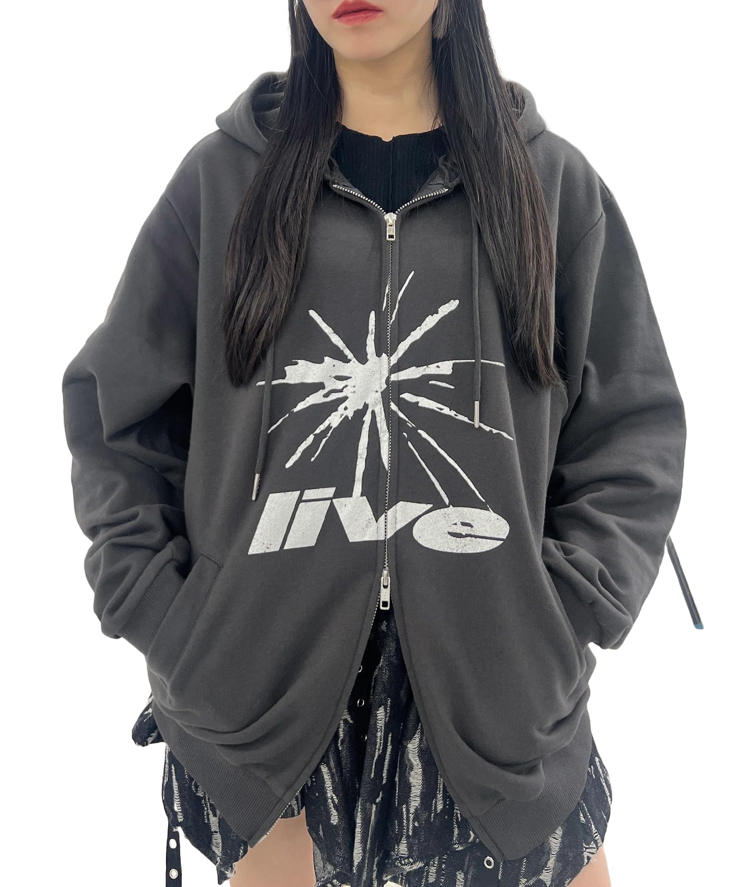 

WEGO Figments Zip Foil Double Zip Korean Loose Sumikuro Hoodie, Print, Hoodie, Sweatshirt, Outerwear, Streetwear, Style, Big, Fit, Gift, Spring,