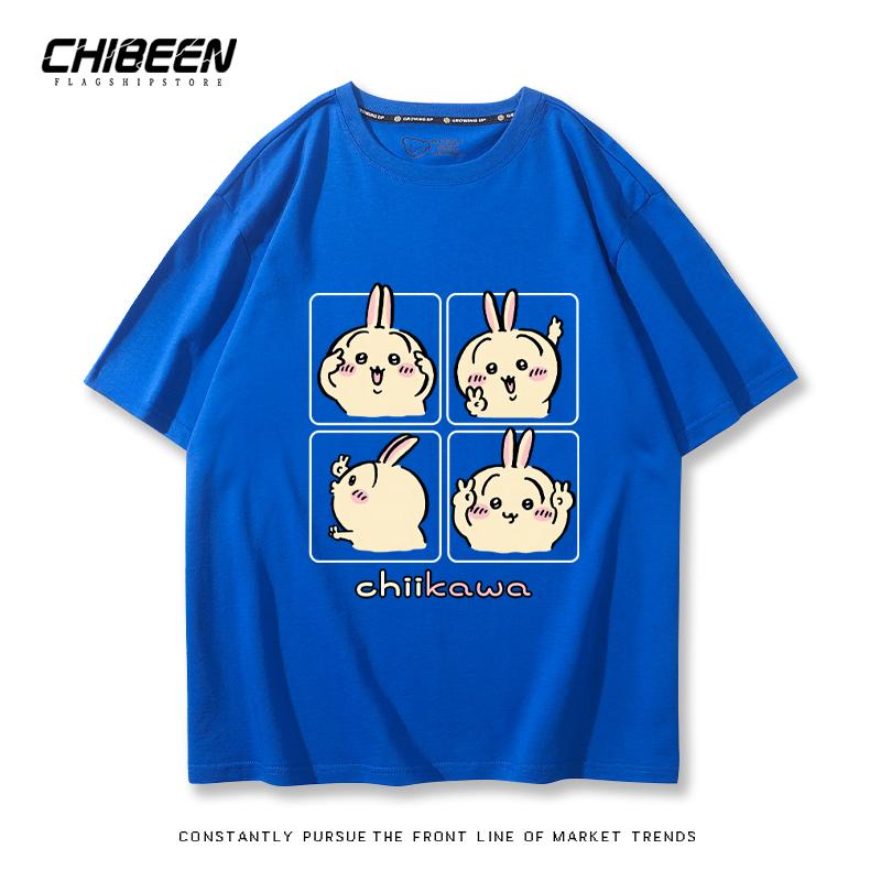 Chiikawa Cute Four-cell Pattern T-shirt Summer High Quality 100% Cotton T-shirt Casual Comfortable Loose Men's T-shirt