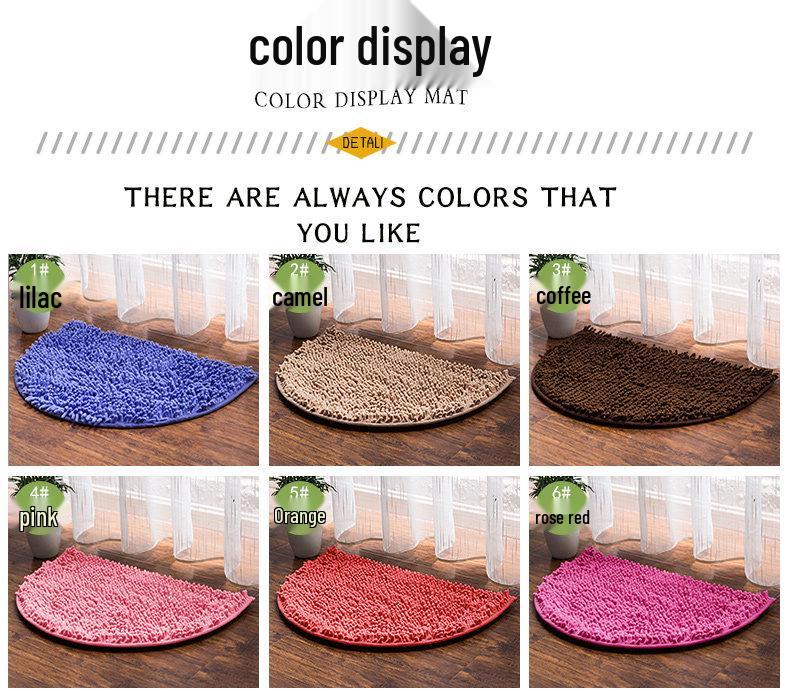 Non-Slip Chenille Half-Round Floor Mat - Water Absorbing, Machine Washable Rug for Hallway, Bathroom, and Bedroom
