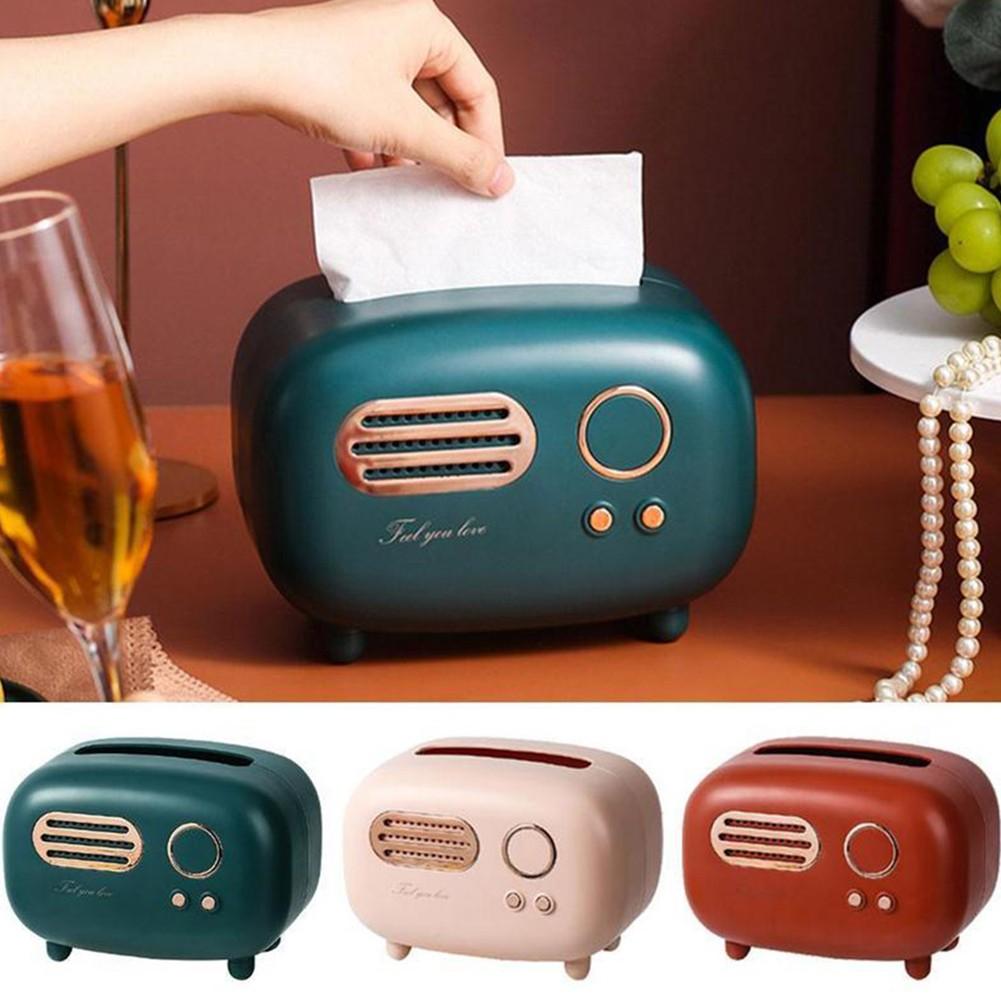 Scatola per fazzoletti modello radio retrò Porta carta da tavolo Dispenser vintage Porta tovaglioli Organizzatore Scatola decorativa per salviettine umidificate