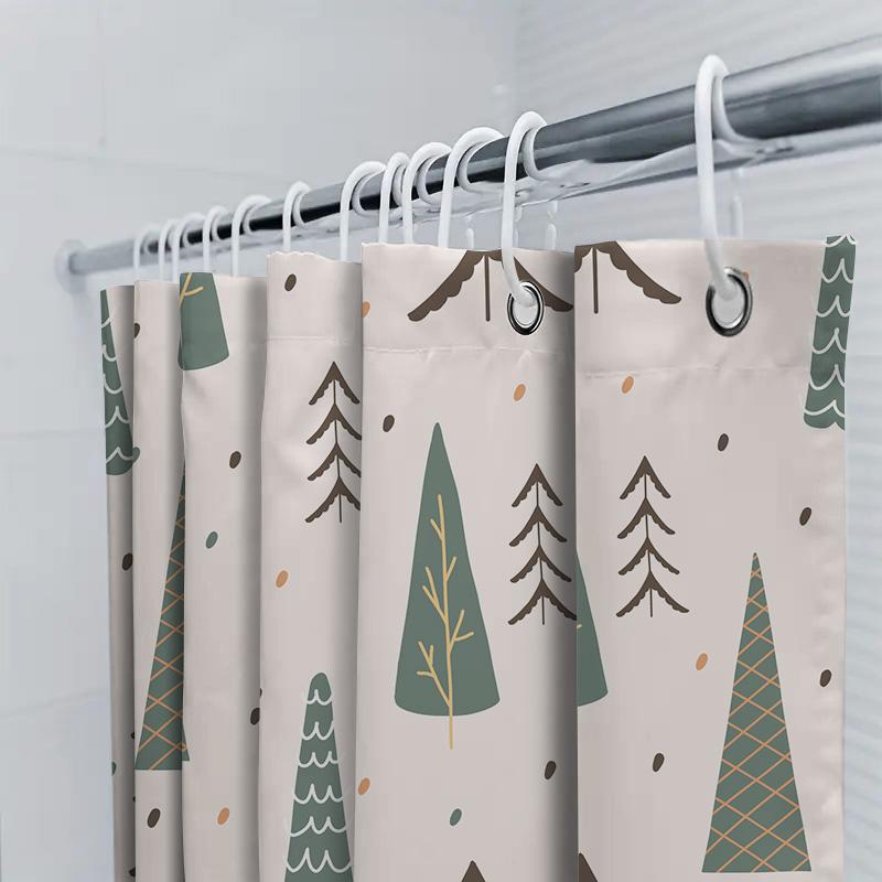 Vintage Christmas Trees Shower Curtain Set Green Forest Decor With Pine Cones For Bathroom Decor In White Waterproof Fabric (Siz