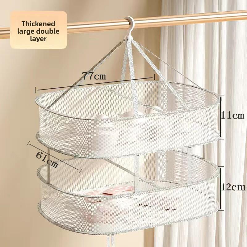 Collapsible Double Layer Clothing Drying Basket With Breathable Fabric For Home Use