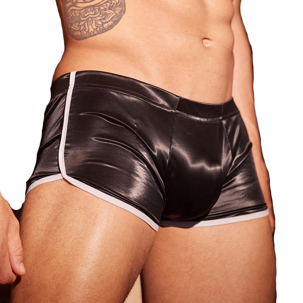 Sexy Herren Pu Heiße Kurze Höschen U-Beule Beutel Boxershorts Öl Glänzend Lackleder Imitat Dessous Unterwäsche Weiche Elastische Slips
