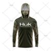 Mens Quick-Dry Fishing Shirt With Hood Neck Cover UPF50 Sun Protection Lightweight Long Sleeve T-Shirt