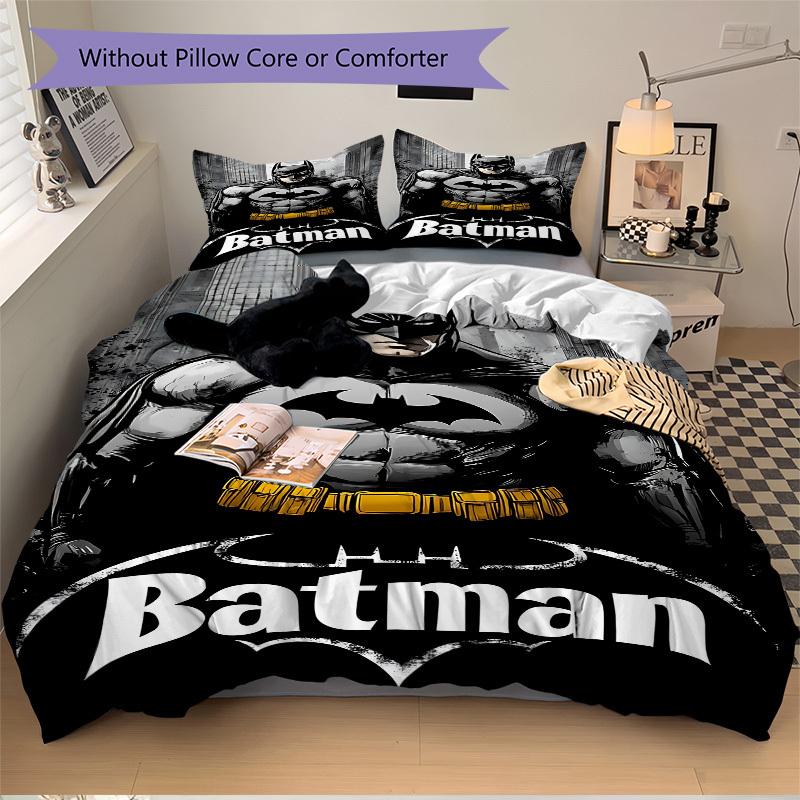 3pcs Batman Hero Bedding Set, Soft Polyester Duvet Cover and Pillowcases Machine Washable Seasons all suitable & Guest Room Decor262