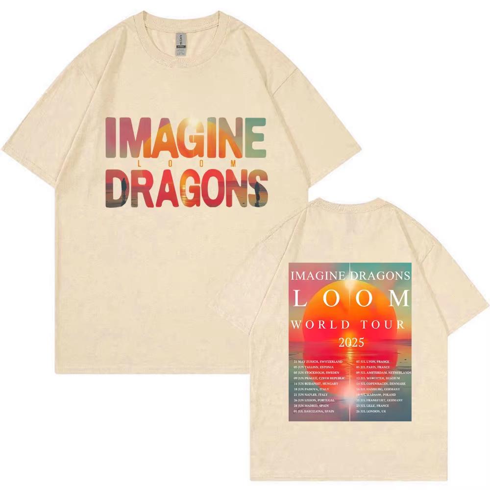 Imagine Dragons Band Loom Tour 2025 Print TShirts Men Women Retro Trendy Hip Hop Short Sleeve Oversized Cotton Tshirt Streetwear