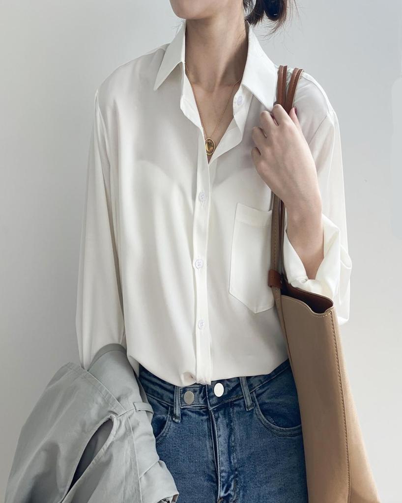 Women's Loose Gray-Blue Long-Sleeve Shirt - Niche Korean Hong Kong Style for Spring and Autumn