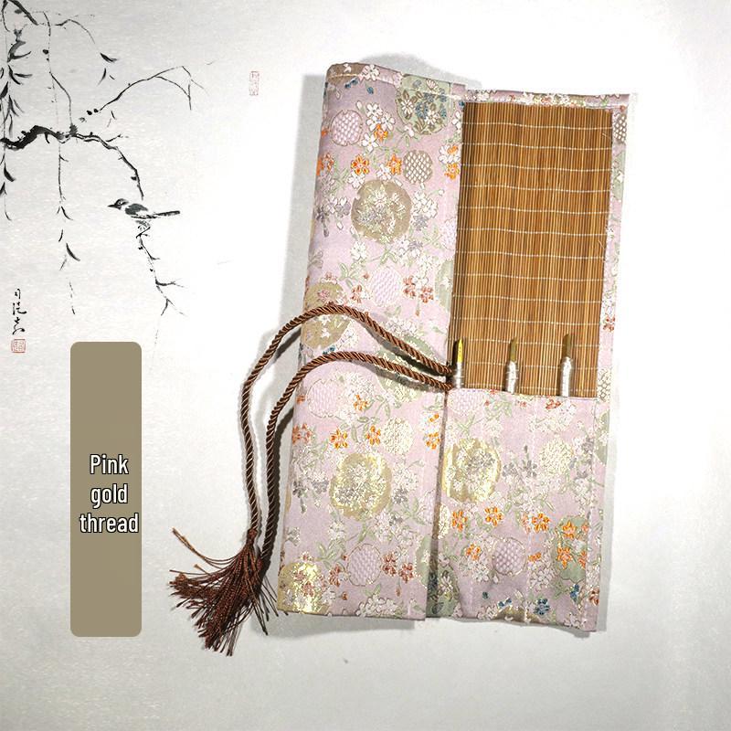Bamboo Roll-Up Calligraphy Brush Bag: Chinese Style Pen Storage for Four Treasures of the Study