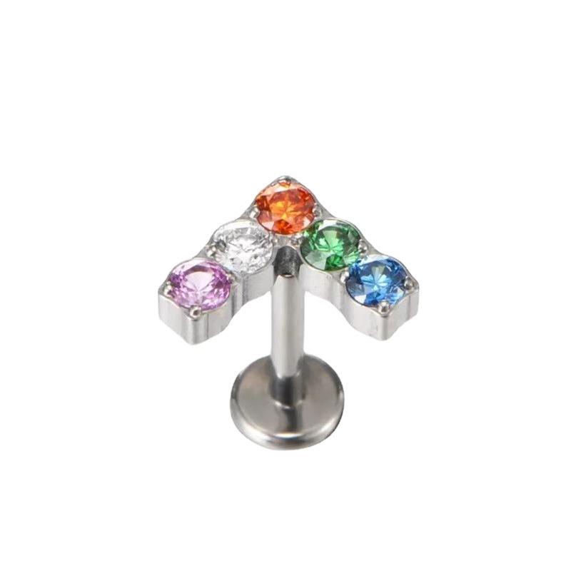 F136 Titanium Alloy Silver Plated Lip Stud Earring Zircon Unisex Hot G23 Nose Stud Piercing Jewelry Trendy Body Jewelry 1.2*6 серебряный