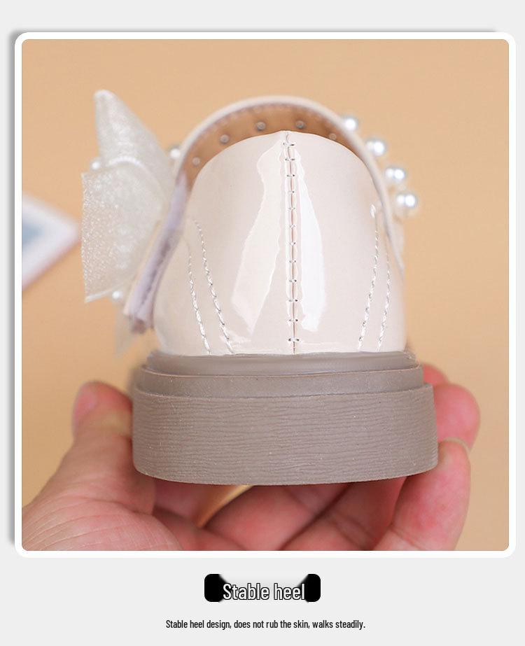 Girls' Pearl Bow Princess Shoes - Spring/Autumn Fashionable Leather, Korean & British Style, Casual & Performance Wear
