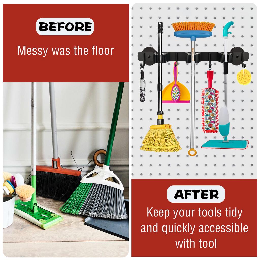 ULIBERMAGNET Magnetic Mop Broom Mobile Magnetic Broom Holder Wall Mounted Utility Storage Mop and Shovel Hanger for and Yard Holder, Heavy-Duty Rack,