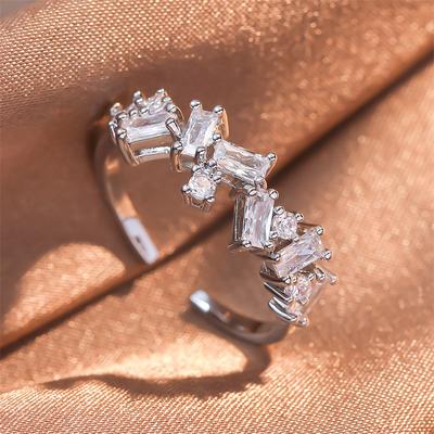 ZAKOL Classic Geometric AAA Cubic Zirconia Adjustable Open Rings Shiny Crystal CZ Engagement Wedding Ring Accessories