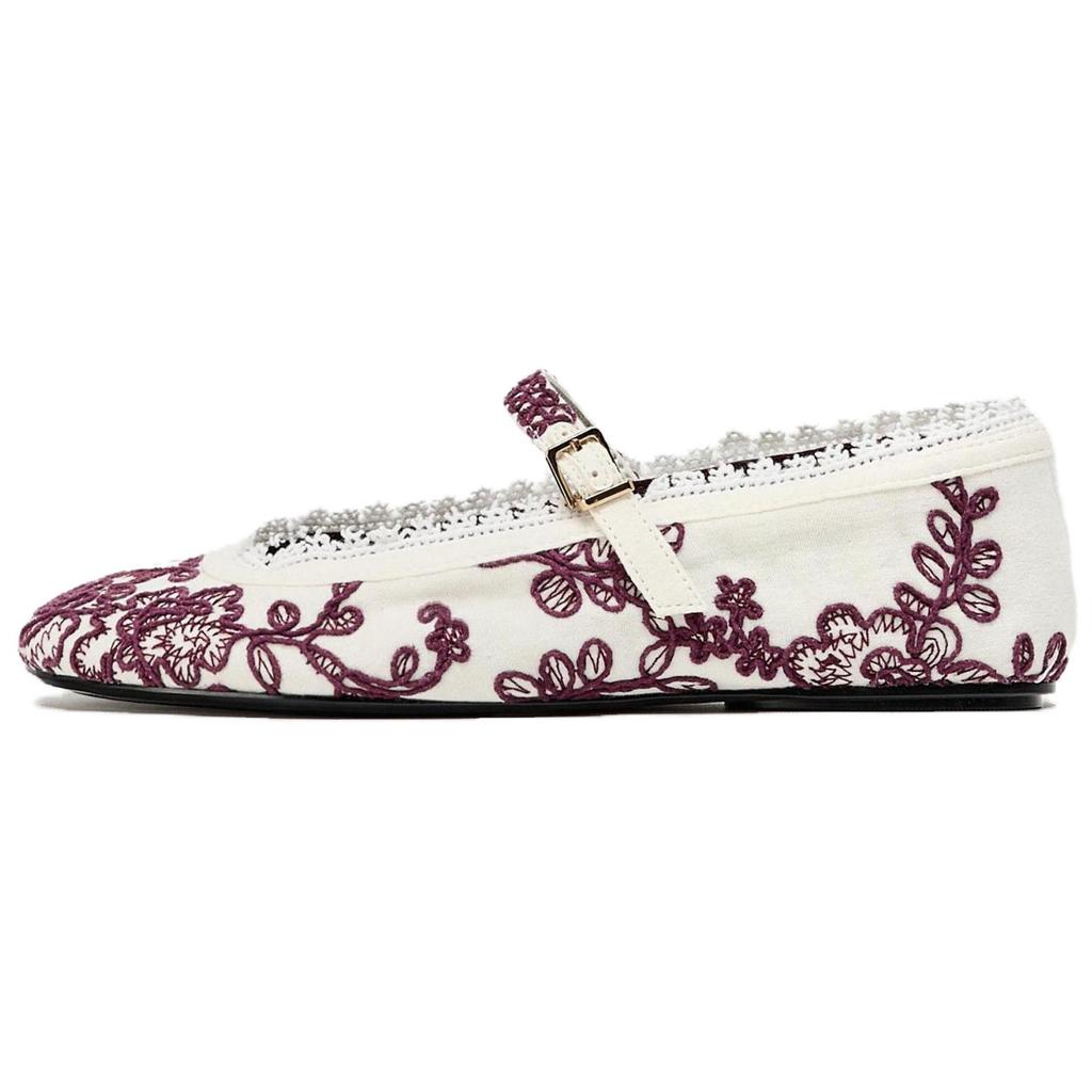 Zara Cotton Vintage Round Toe Flat Embroidered Lace Trim Round Toe Ballet Casual Shoes Women Flats White 13528510850