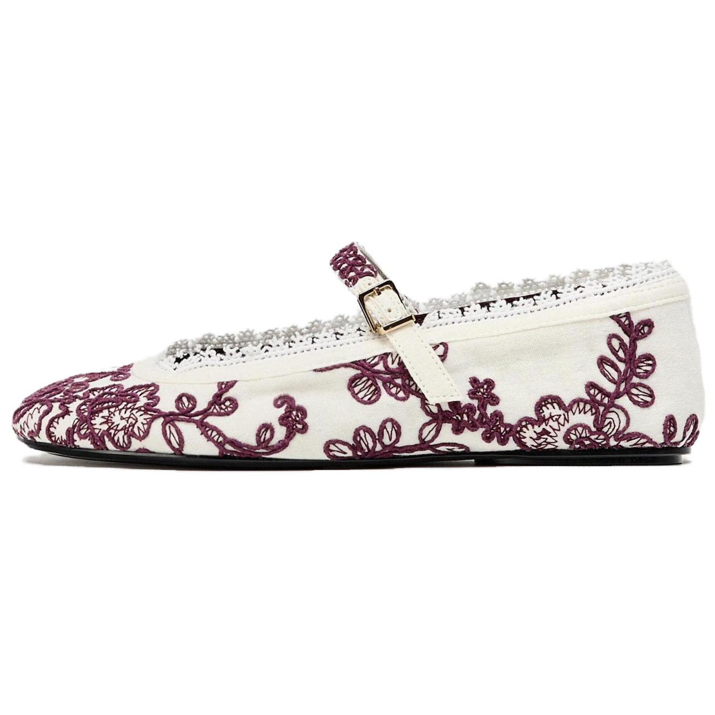 

Zara Cotton Vintage Round Toe Flat Embroidered Lace Trim Round Toe Ballet Casual Shoes Women flats White 13528510850 39
